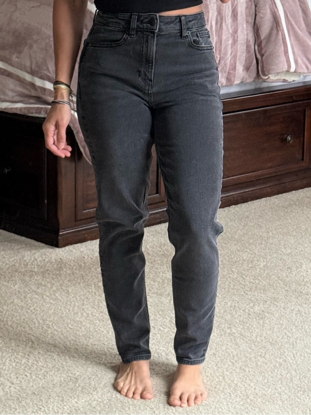 American Eagle Mom Jeans Black Wash Size 0 Regular | Straight Leg High Rise